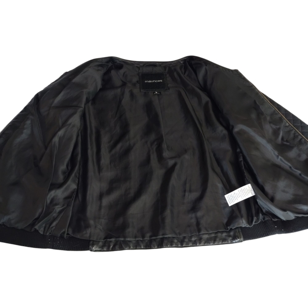 Maurices Women's Black Faux Leather Quilted ZIP Up Pockets Jacket Size Large - Picture 10 of 12